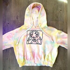 🔥Women’s Keith Haring tie dye cropped hoodie sweatshirt